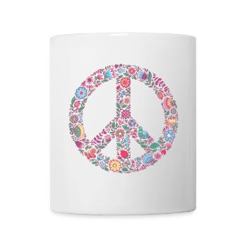 Peace Love 60's 70's Groovy Costume Flowers - Mug blanc - blanc - Devant