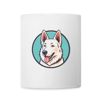 Dessin animé kawaii de race de chien de berger blanc - Mug blanc - blanc - Devant
