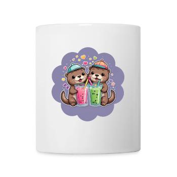 Two cute otter buddies drinking lemonade - Mug - white - Front