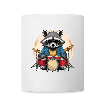 Stylischer Waschbär mit Schlagzeug - Tasse - Weiß - Vorne