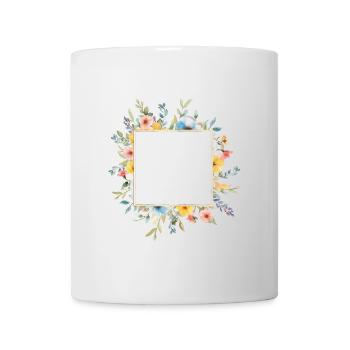 Blumen-Design, eckig, personalisierbar - Tasse - Weiß - Vorne