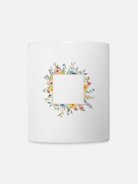 Blumen-Design, eckig, personalisierbar - Tasse - Weiß