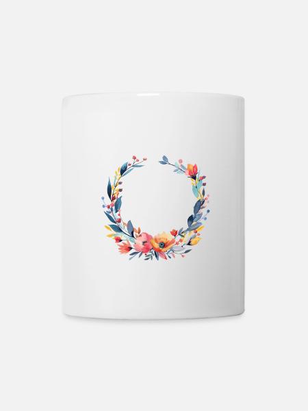 Bunter, Blumen-Kranz, personalisierbar - Tasse - Weiß