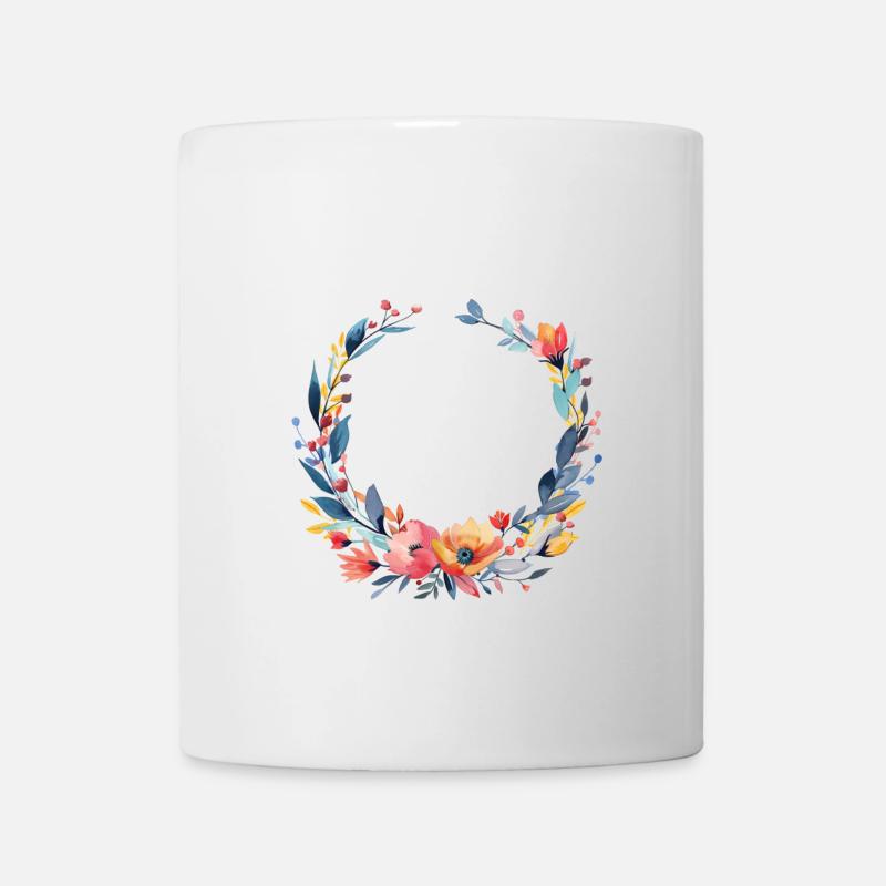 Bunter, Blumen-Kranz, personalisierbar - Tasse - Weiß