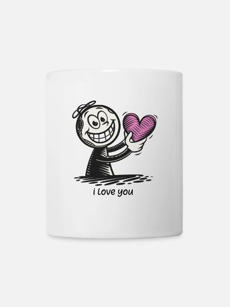 Strichmännchen mit Herz I LOVE YOU - Tasse - Weiß