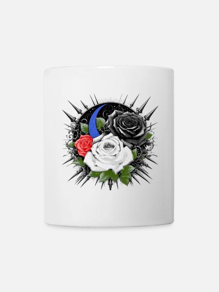 Düstere Rosen mit Mond und Dornen - Tasse - Weiß