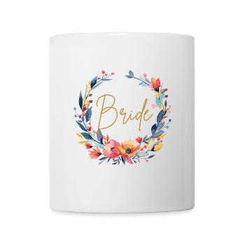 Équipe de la mariée, Cercle de fleurs, Personnalisable - Mug blanc - blanc - Devant