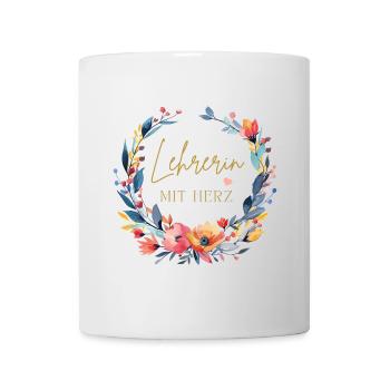 Lehrerin mit Herz! Blumen, personalisierbar - Tasse - Weiß - Vorne
