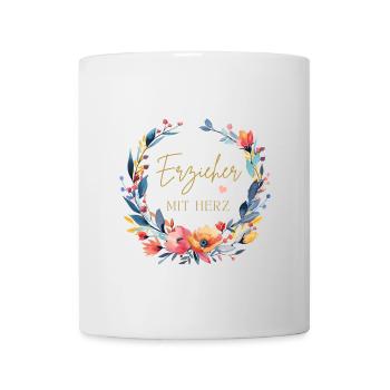 Erzieher mit Herz! Blumen, personalisierbar - Tasse - Weiß - Vorne