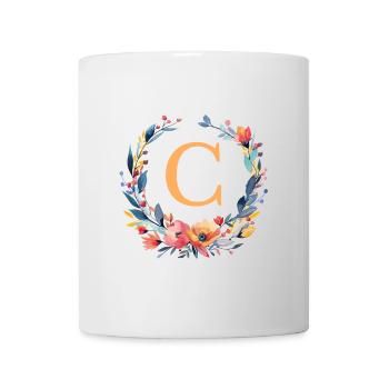 C Monogram, Couronne de fleurs, Personnalisable - Mug blanc - blanc - Devant