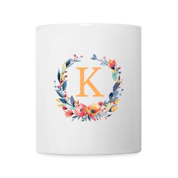 K Monogram, Flower Wreath, Personalizable - Mug - white - Front
