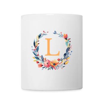 L Monogram, Couronne de fleurs, Personnalisable - Mug blanc - blanc - Devant