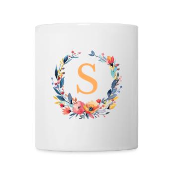 S monogramme, Couronne de fleurs, Personnalisable - Mug blanc - blanc - Devant