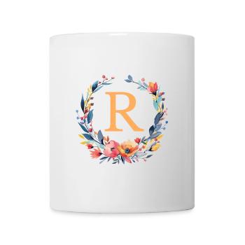 R Monogramm, Blumen-Kranz, personalisierbar - Tasse - Weiß - Vorne