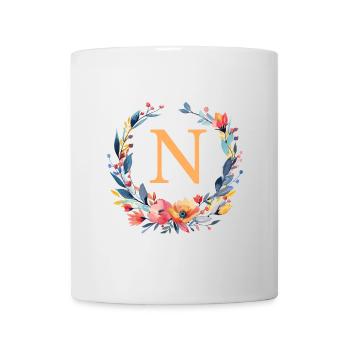 N Monogram, Couronne de fleurs, Personnalisable - Mug blanc - blanc - Devant
