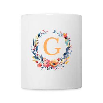 G Monogramm, Blumen-Kranz, personalisierbar - Tasse - Weiß - Vorne