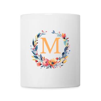M Monogram, Couronne de fleurs, Personnalisable - Mug blanc - blanc - Devant