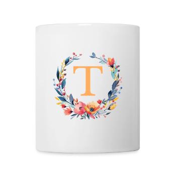 T Monogram, Couronne de fleurs, Personnalisable - Mug blanc - blanc - Devant