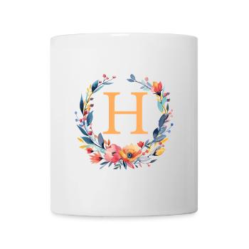 H Monogram, Flower Wreath, Personalizable - Mug - white - Front