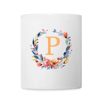 P Monogramm, Blumen-Kranz, personalisierbar - Tasse - Weiß - Vorne
