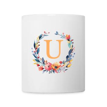U Monogram, Flower Circle, Personalizable - Mug - white - Front