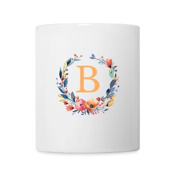 B Monogram, Flower Wreath, Personalizable - Mug - white - Front