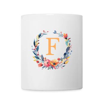 F Monogram, Flower Wreath, Personalizable - Mug - white - Front