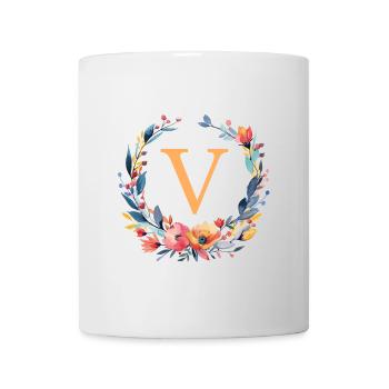 V Monogram, Flower Wreath, Personalizable - Mug - white - Front