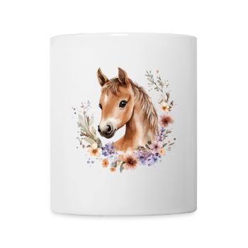 Pferd Blumen Pferdemädchen Pony Süß Niedlich - Tasse - Weiß - Vorne