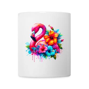 Flamingo verziert mit Hibiskusblüten - Tasse - Weiß - Vorne