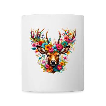 Hirsch mit Blumen geschmückt - Tasse - Weiß - Vorne
