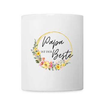 Papa ist der Beste! Blumen, bunt, personalisierbar - Tasse - Weiß - Vorne