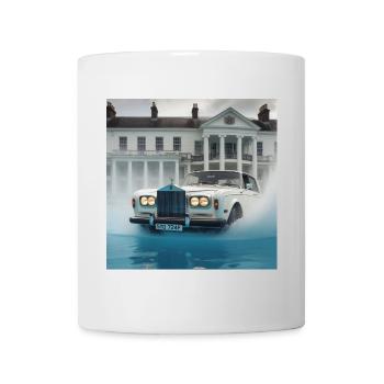 Oldtimer in beleuchteter Wasserfontänenszene - Tasse - Weiß - Vorne