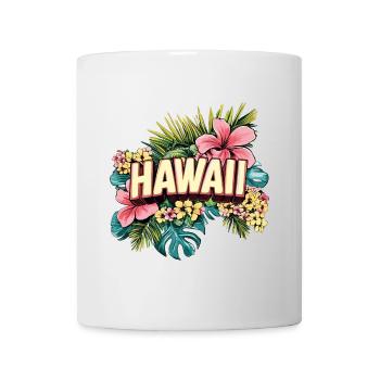 Hawaii Aloha Blumen Palmen Strand Meer Insel Bunt - Tasse - Weiß - Vorne