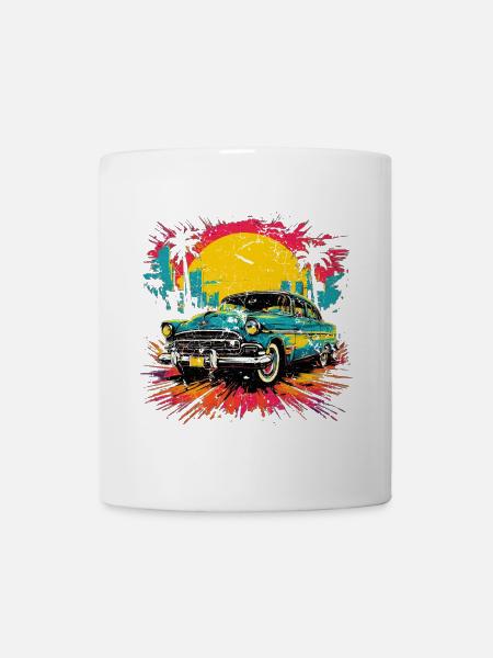 Vintage Car Sunset Illustration - Mug - white