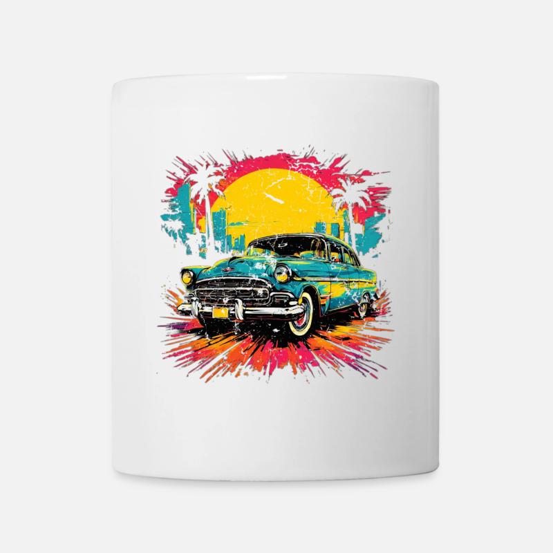 Vintage Car Sunset Illustration - Mug - white