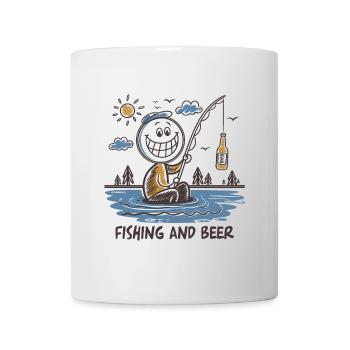 Funny stick figure drawing fishing beer - Mug - white - Front