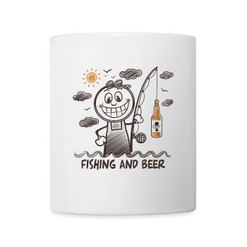Funny stick figure drawing fishing and beer - Mug - white - Front