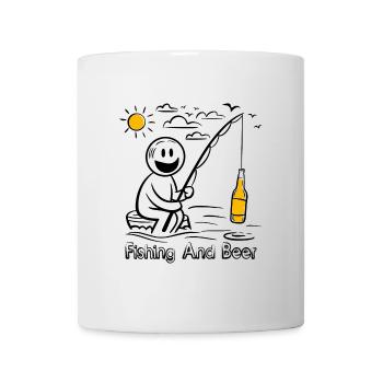 Funny stick figure drawing fishing beer - Mug - white - Front