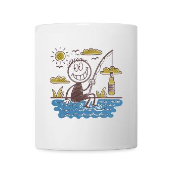 Funny stick figure drawing fishing and beer - Mug - white - Front