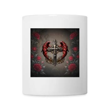 Elegantes dekoratives künstlerisches Kreuz mit Flügeln. - Tasse - Weiß - Vorne