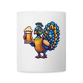 Pfau Vogel Bier Pixel - Tasse - Weiß - Vorne