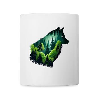 Loup silhouette avec forêt verte - Mug blanc - blanc - Devant