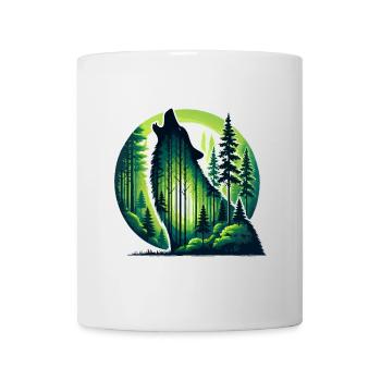 Silhouette de loup hurlant avec forêt verte - Mug blanc - blanc - Devant