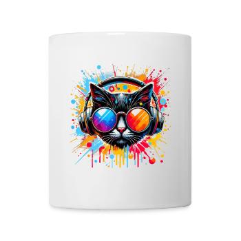 DJ Cat - Disco & Party Cat - avec des touches de couleur - Mug blanc - blanc - Devant