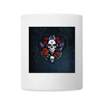 Crâne en sucre d’ange avec des roses - Mug blanc - blanc - Devant