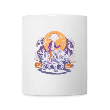 Skeleton riding a rhinoceros on Halloween - Mug - white - Front
