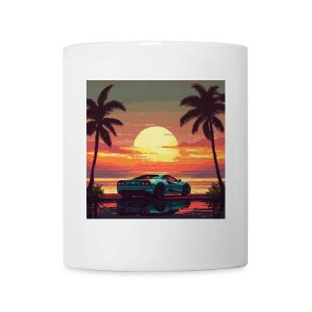Sonnenuntergang im Sportwagen Retro Vintage Pixel - Tasse - Weiß - Vorne