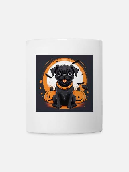 Halloween Hund mit Kürbissen und Fledermäusen - Tasse - Weiß