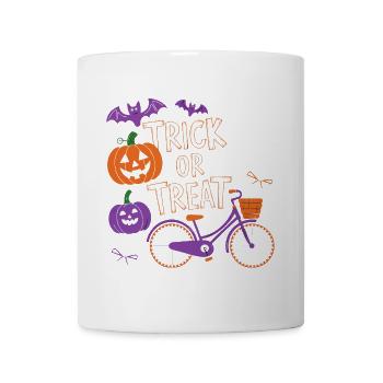 Halloween Fahrrad Süßes oder Saures Design - Tasse - Weiß - Vorne